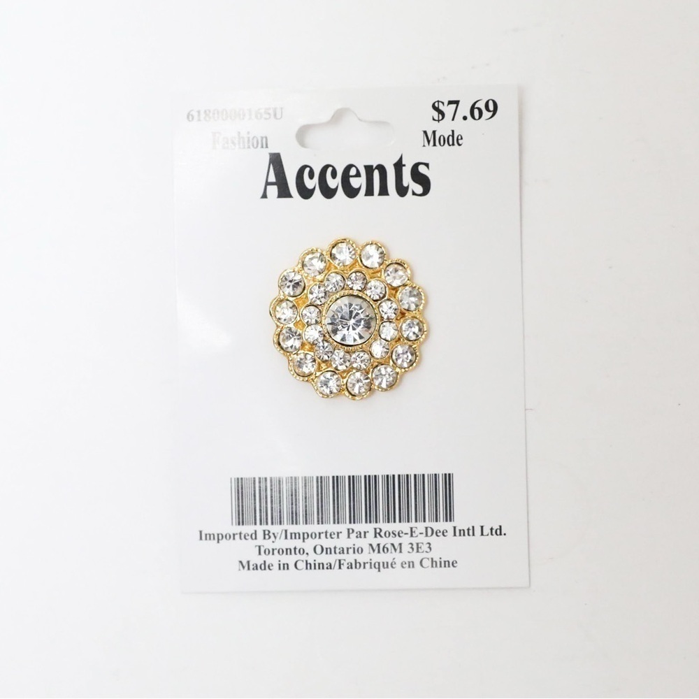 NWT Floral crystal buttons yellow gold tone retro flower rose peony new light